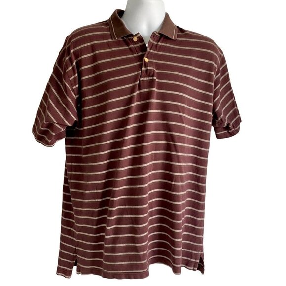 Dockers Golf Brown and Tan Striped Polo Shirt Mens Large - Picture 1 of 8